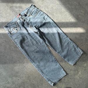 Gazoz Women's Blue and Navy Jeans with bedazzled front pockets/embroidered back